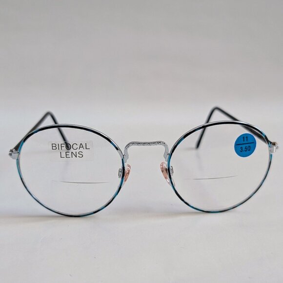 (NWT) Vintage 90's Round Metal Bi-Focal Reading Glasses (Silver/Blue P) - Picture 1 of 5